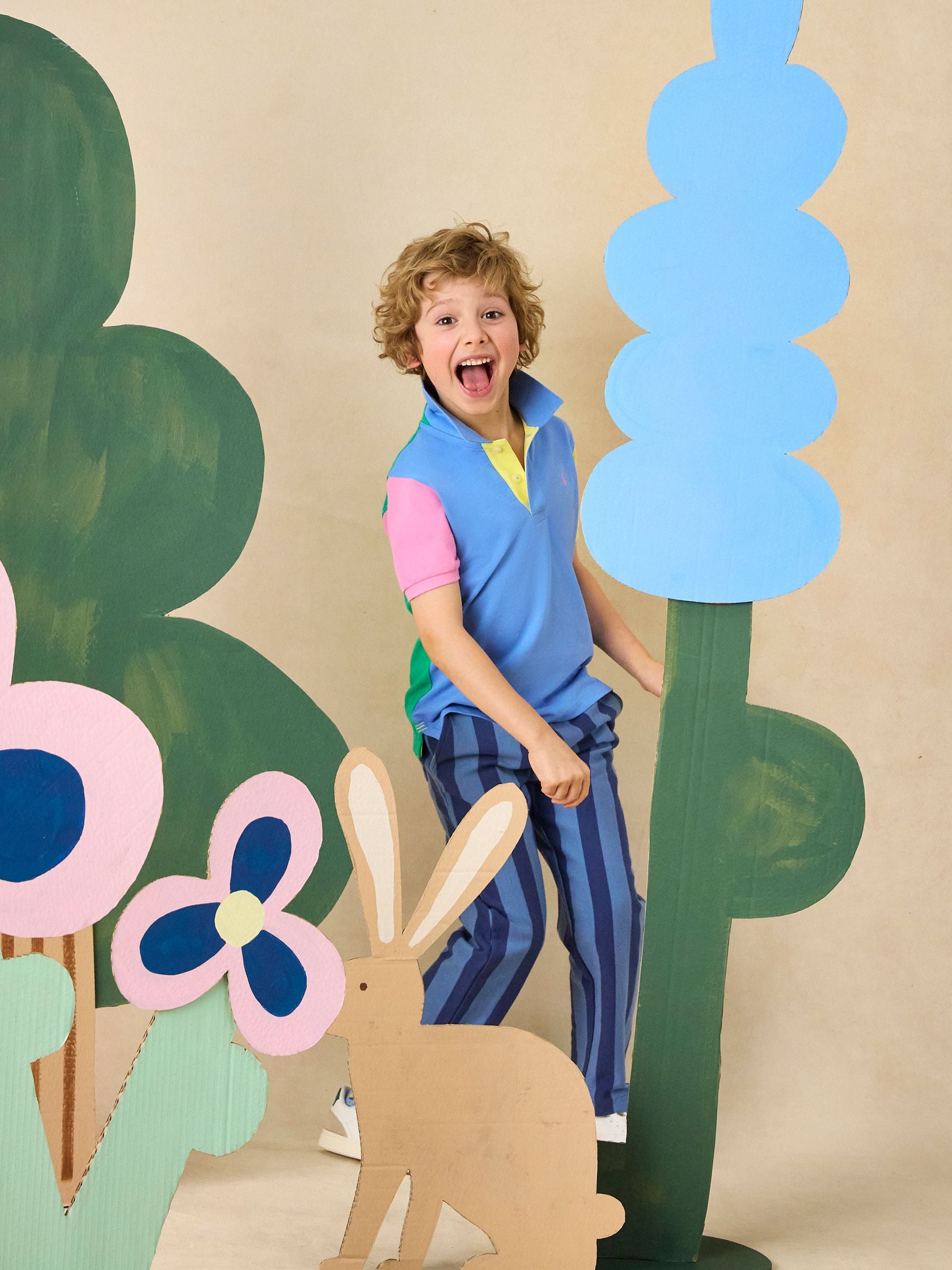 Joules Boys' Noah Blue Striped Jersey Trousers image 2