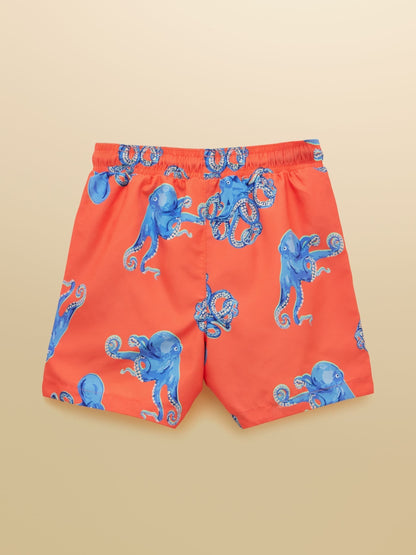 Joules Boys' Ocean Orange Octopus Printed Swim Shorts image 2