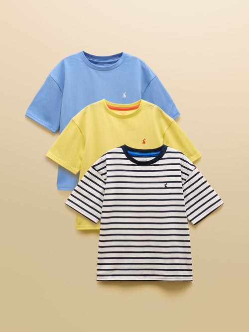 Joules Boys' Let's Go Blue & Yellow Short Sleeve T-Shirts 3 Pack image 1