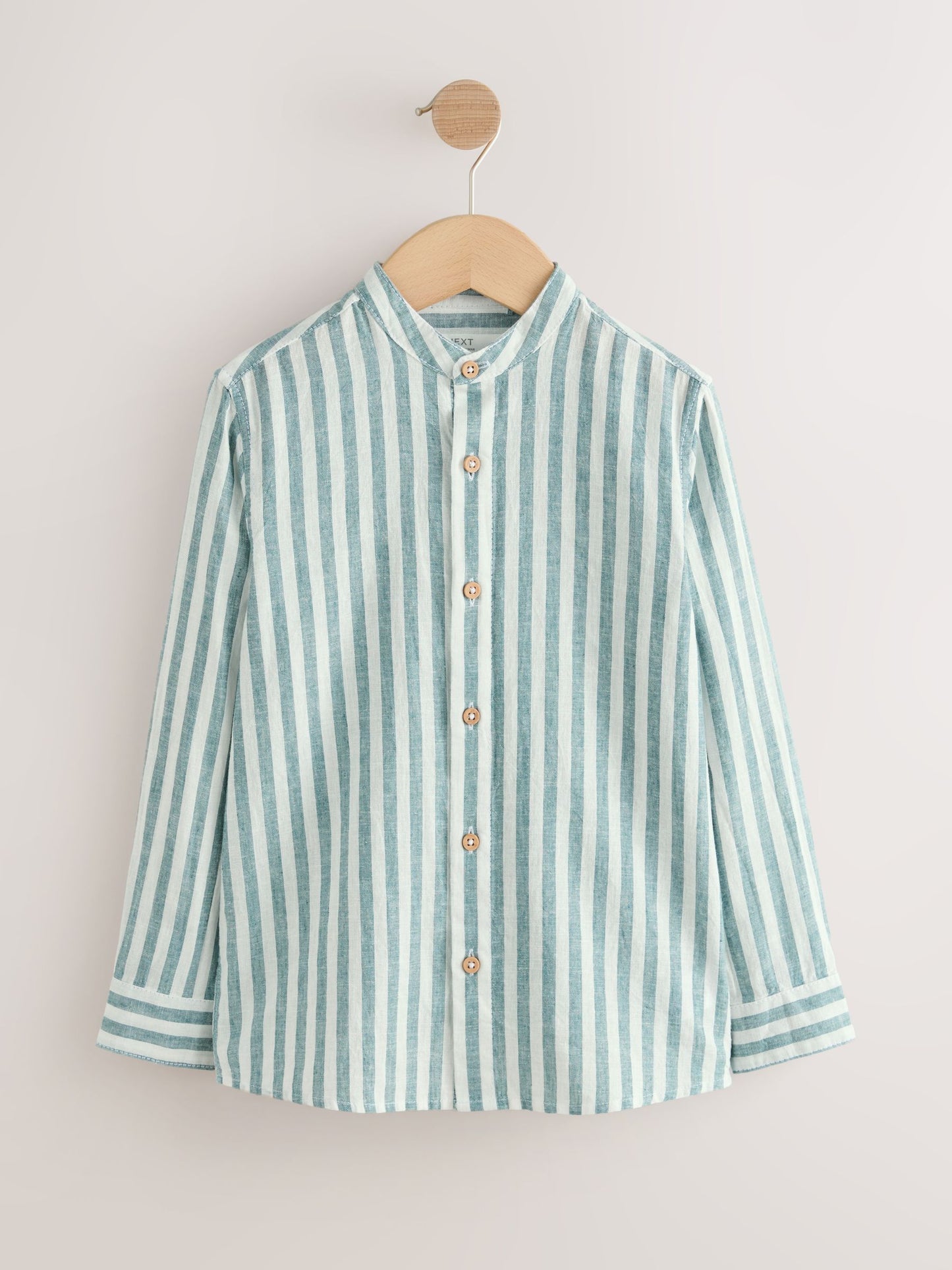 Dsiney Kidz - Green/Ecru Stripe Grandad Collar Linen Mix Long Sleeve Shirt (3-16yrs) image 1