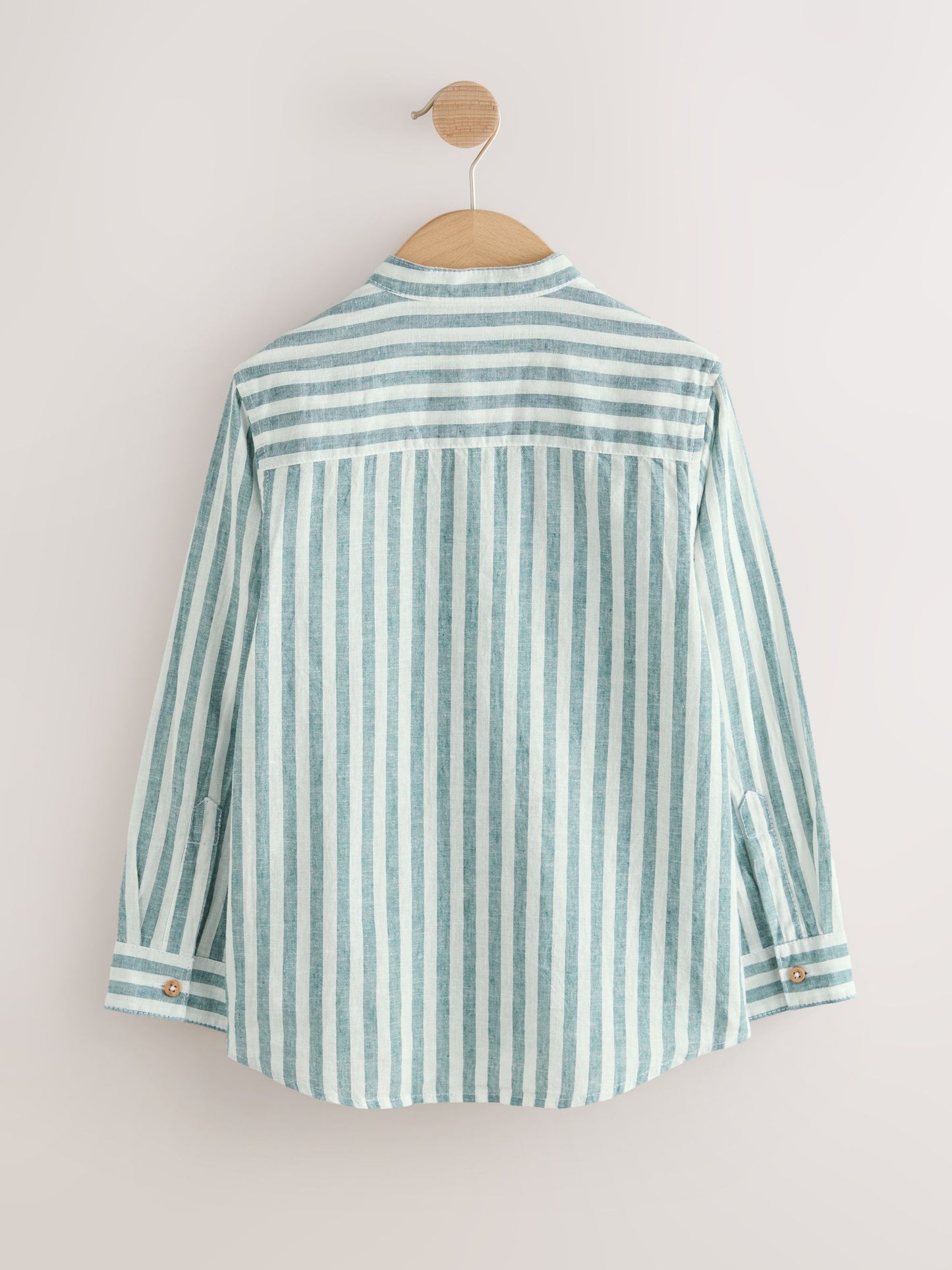 Dsiney Kidz - Green/Ecru Stripe Grandad Collar Linen Mix Long Sleeve Shirt (3-16yrs) image 5
