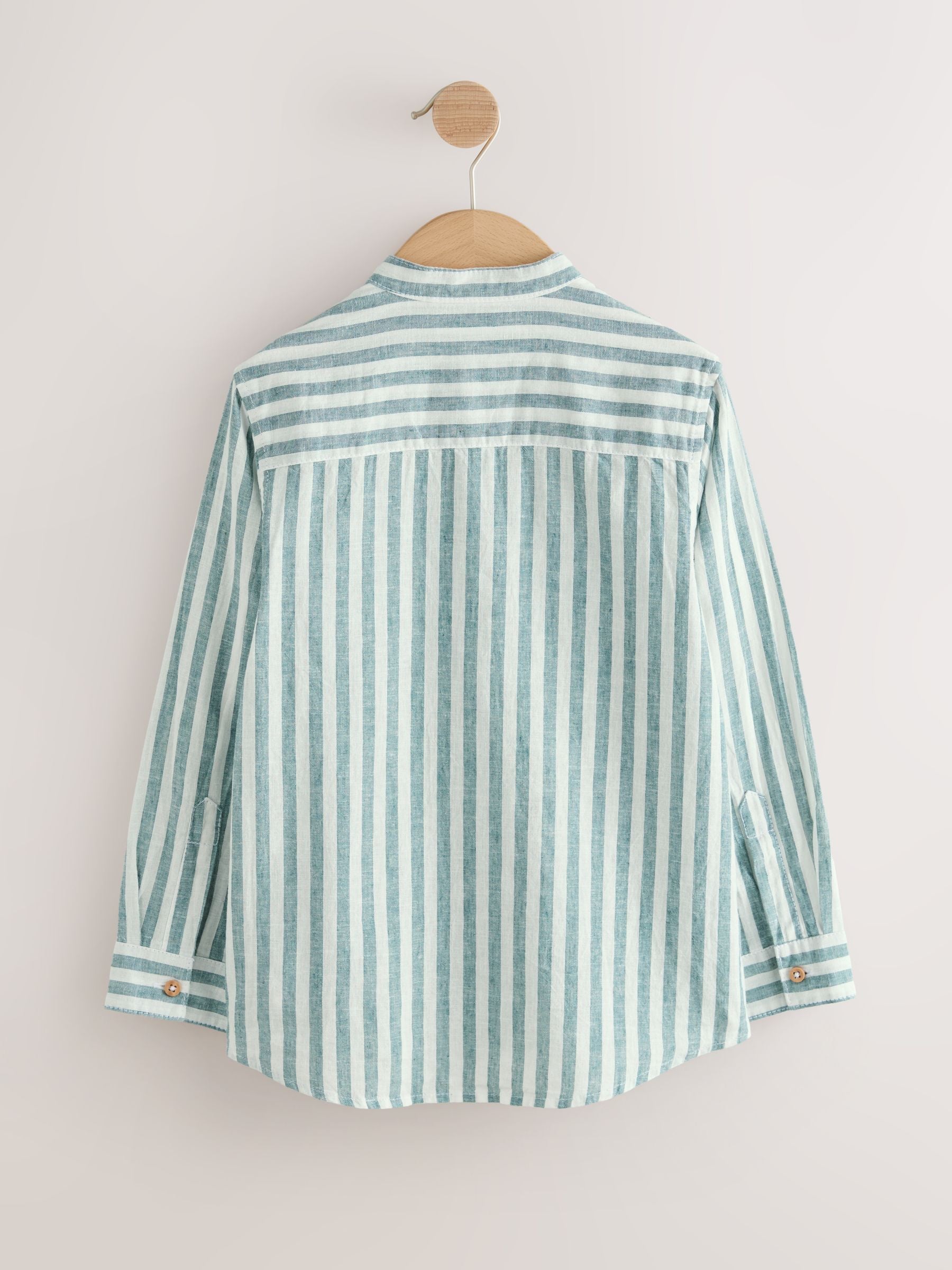 Dsiney Kidz - Green/Ecru Stripe Grandad Collar Linen Mix Long Sleeve Shirt (3-16yrs) image 5