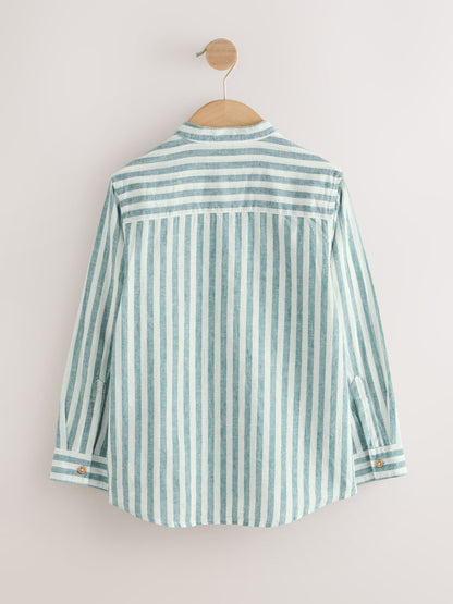 Dsiney Kidz - Green/Ecru Stripe Grandad Collar Linen Mix Long Sleeve Shirt (3-16yrs) image 5