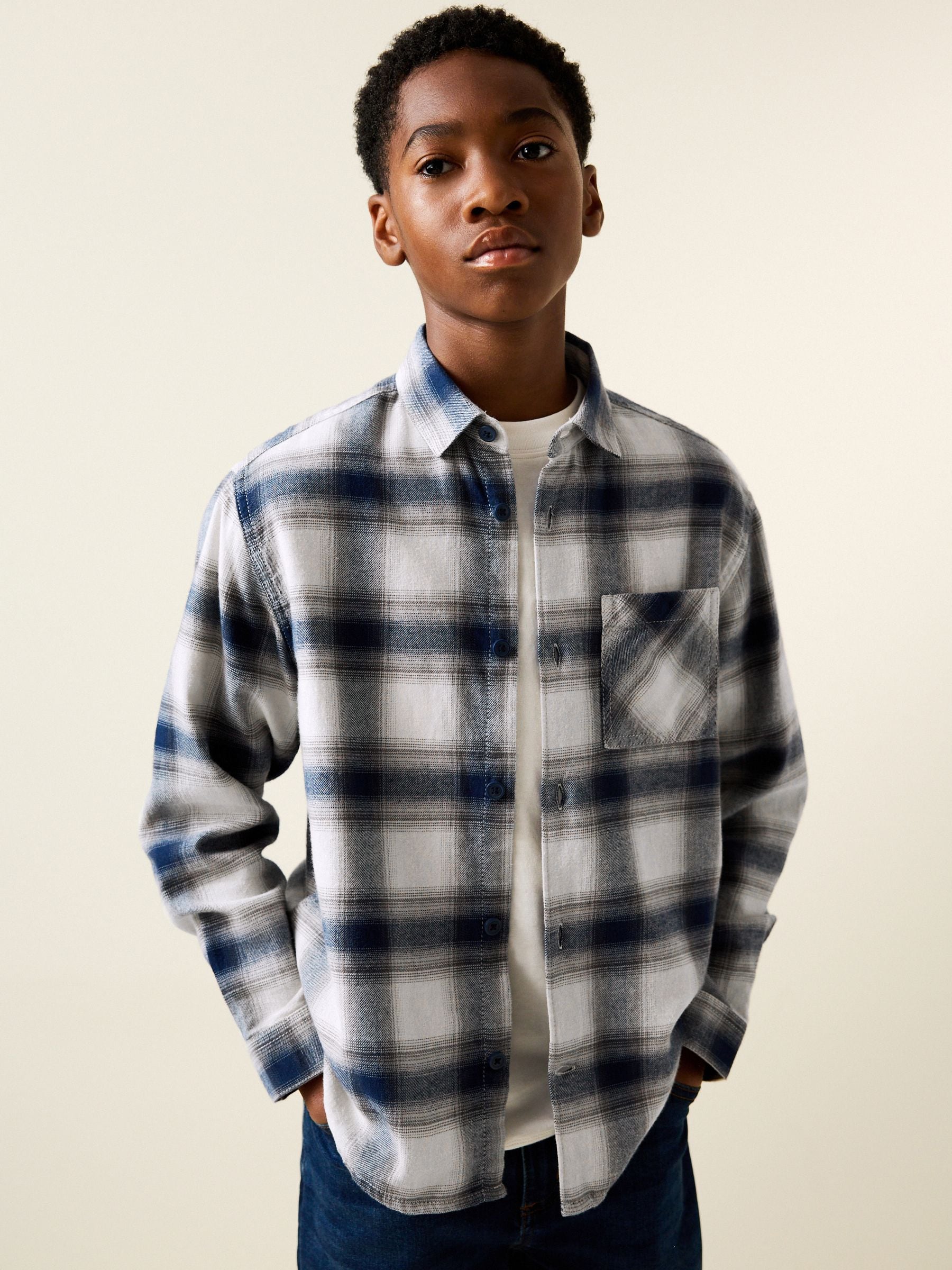 Dsiney Kidz - Blue/Ecru Long Sleeve Cotton Check Shirt (3-16yrs) image 1
