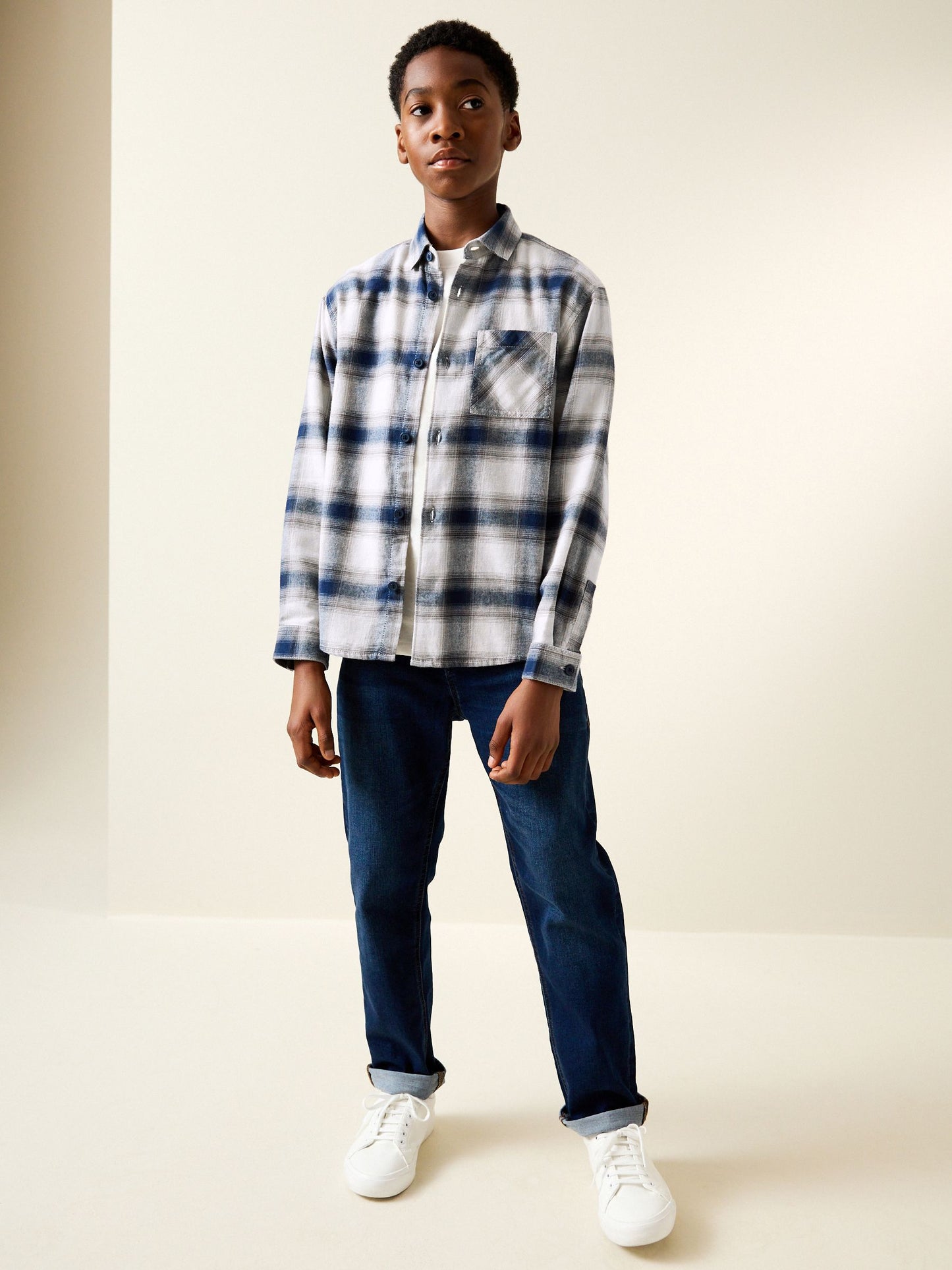 Dsiney Kidz - Blue/Ecru Long Sleeve Cotton Check Shirt (3-16yrs) image 2
