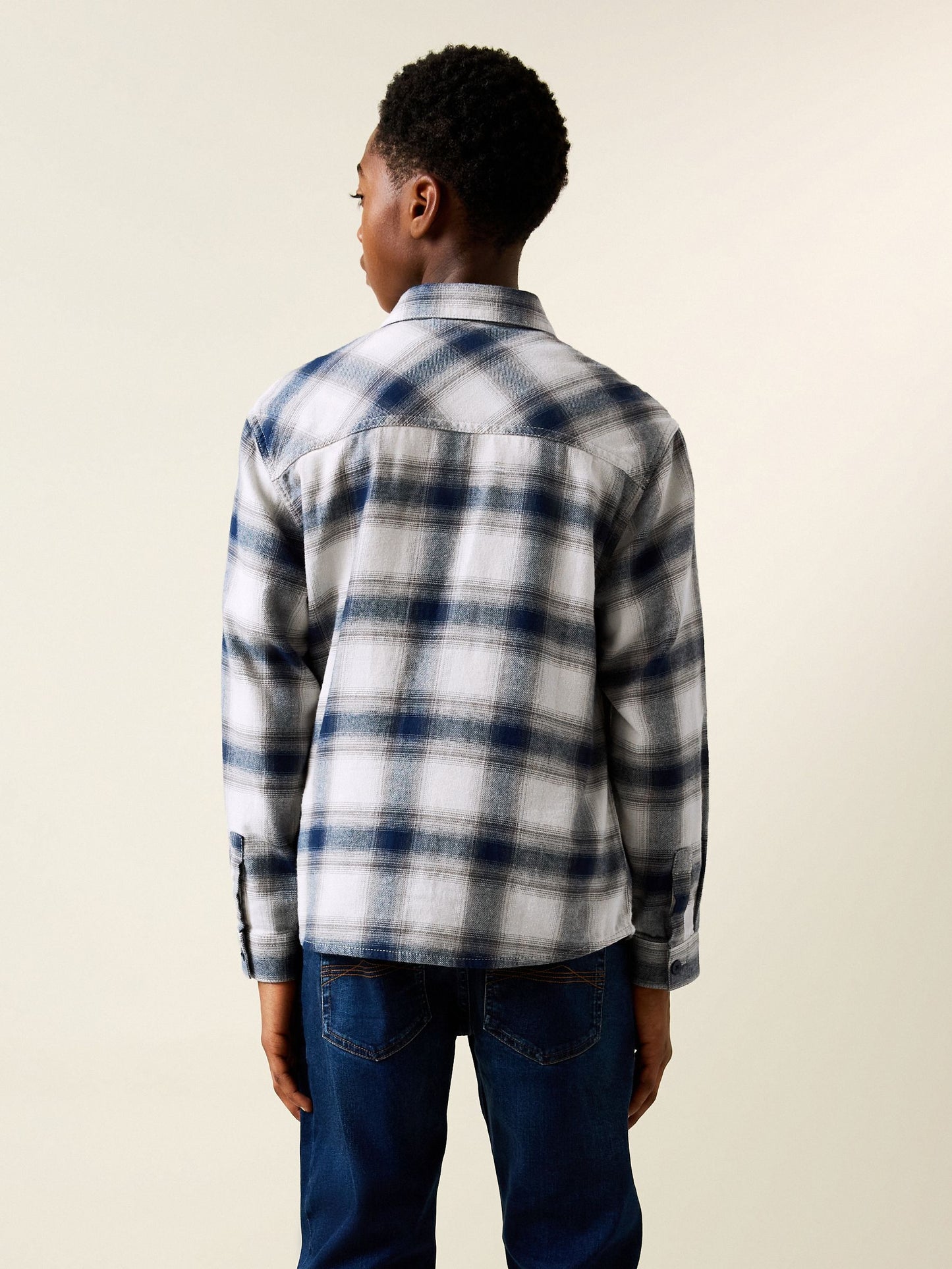 Dsiney Kidz - Blue/Ecru Long Sleeve Cotton Check Shirt (3-16yrs) image 3