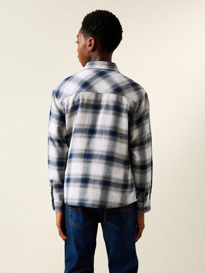 Dsiney Kidz - Blue/Ecru Long Sleeve Cotton Check Shirt (3-16yrs) image 3