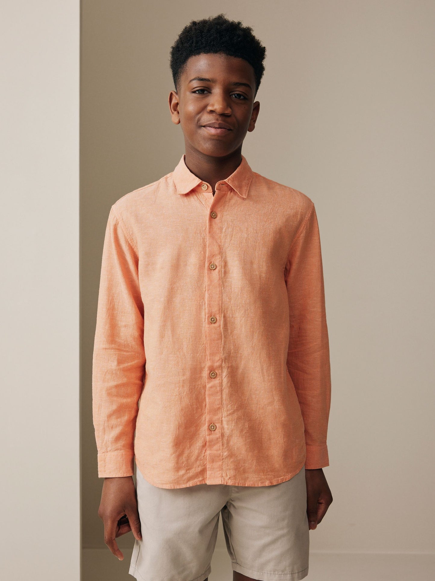Dsiney Kidz - Orange Long Sleeve Relaxed Linen Blend Shirt (3-16yrs) image 1