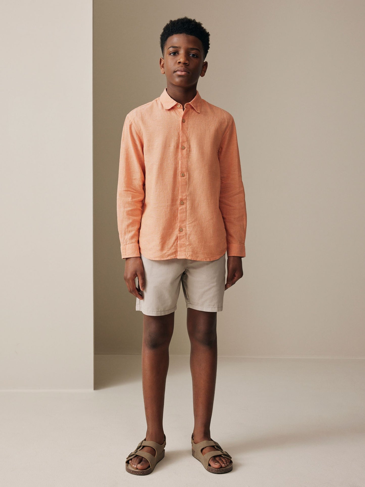 Dsiney Kidz - Orange Long Sleeve Relaxed Linen Blend Shirt (3-16yrs) image 2