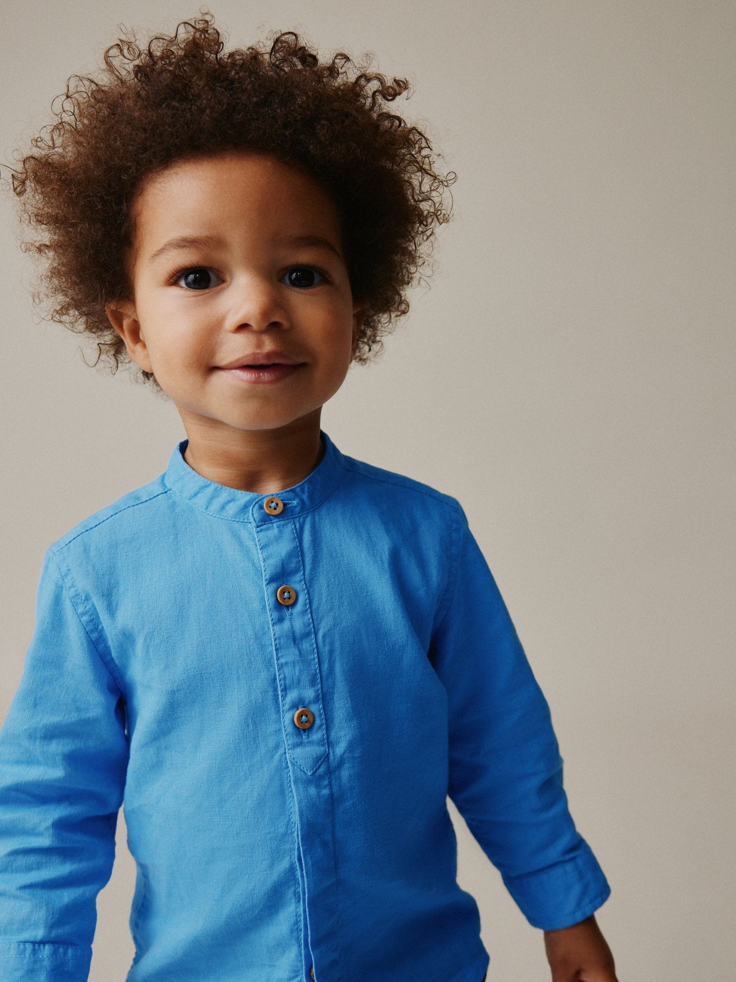 Dsiney Kidz - Cobalt Blue Grandad Collar Linen Mix Shirt (3mths-7yrs) image 1