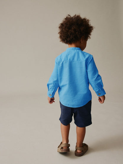 Dsiney Kidz - Cobalt Blue Grandad Collar Linen Mix Shirt (3mths-7yrs) image 3