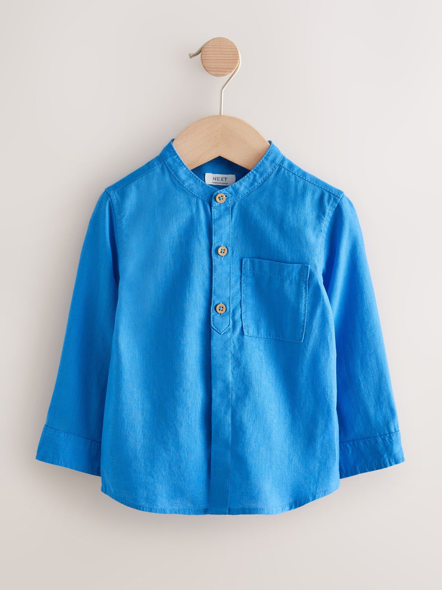 Dsiney Kidz - Cobalt Blue Grandad Collar Linen Mix Shirt (3mths-7yrs) image 4