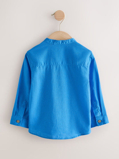 Dsiney Kidz - Cobalt Blue Grandad Collar Linen Mix Shirt (3mths-7yrs) image 5