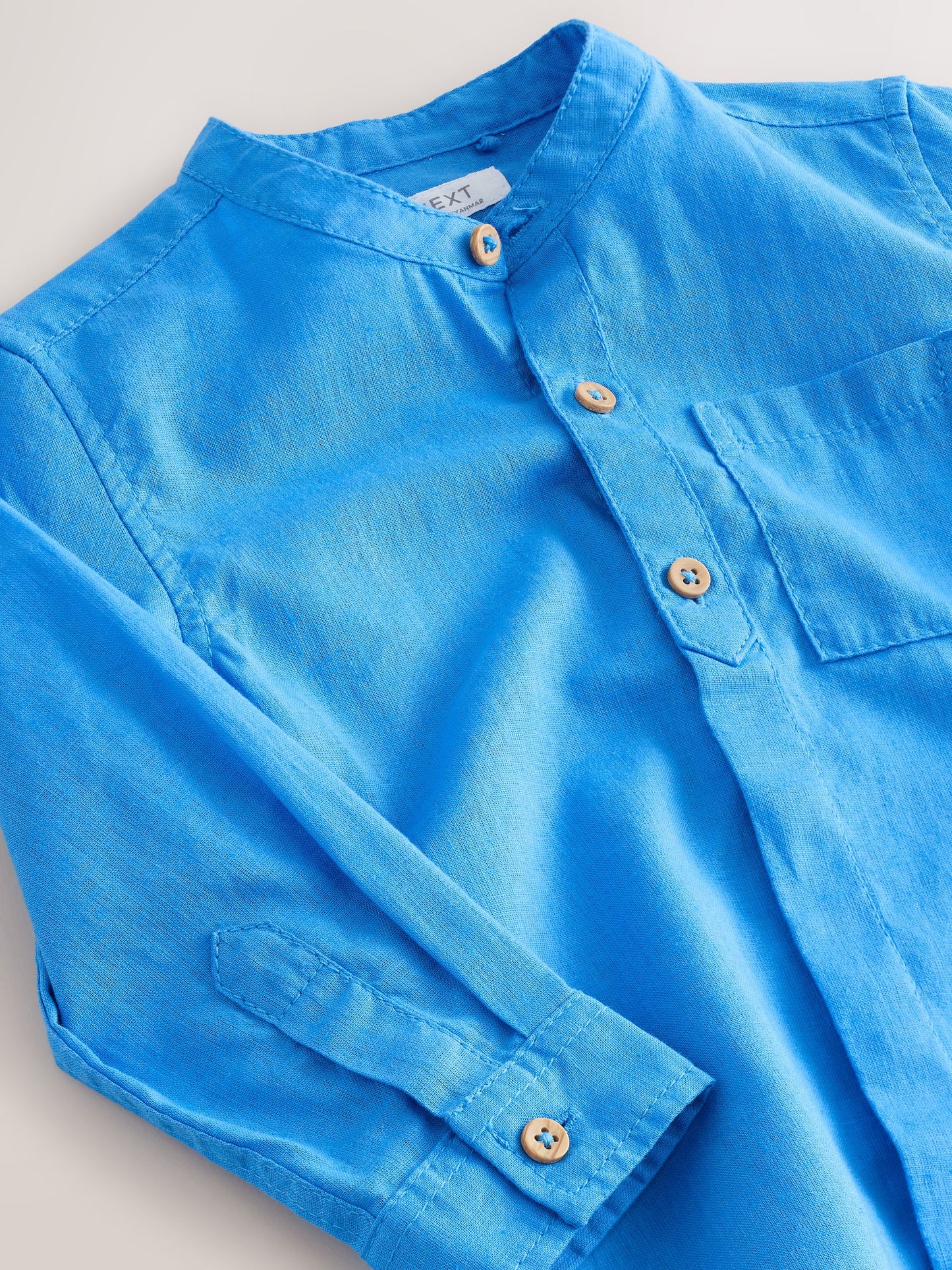 Dsiney Kidz - Cobalt Blue Grandad Collar Linen Mix Shirt (3mths-7yrs) image 6