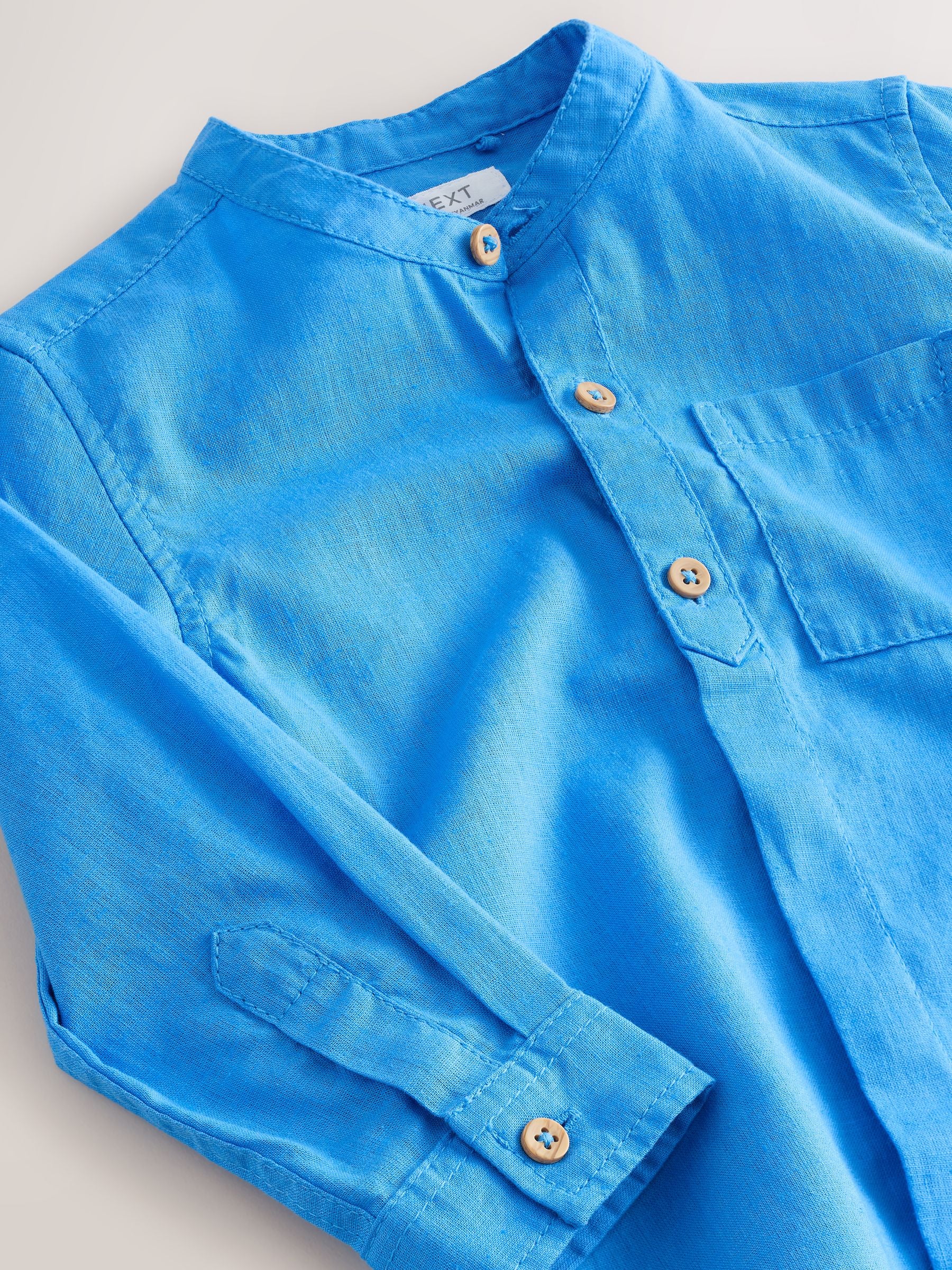 Dsiney Kidz - Cobalt Blue Grandad Collar Linen Mix Shirt (3mths-7yrs) image 6