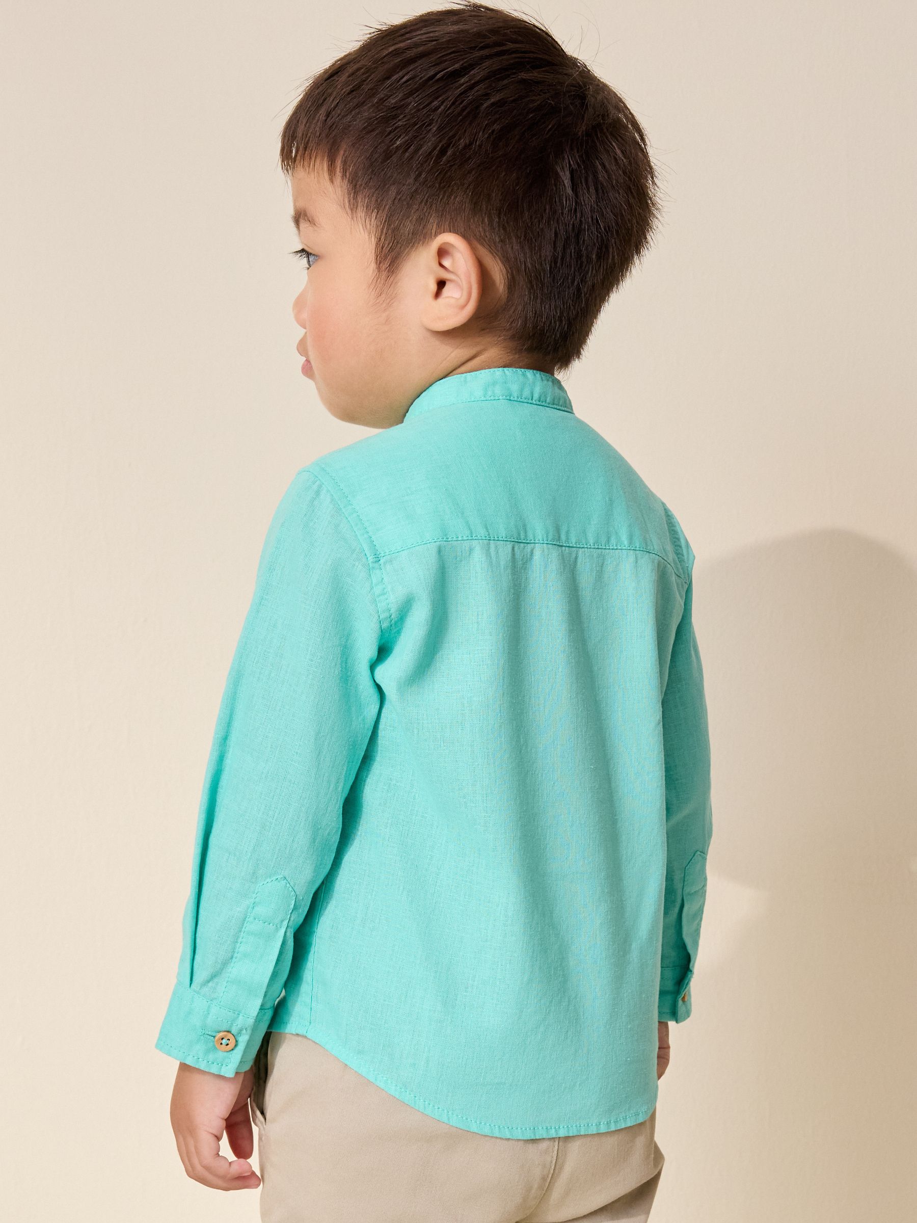 Dsiney Kidz - Aqua Blue Grandad Collar Linen Mix Shirt (3mths-7yrs) image 2