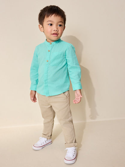 Dsiney Kidz - Aqua Blue Grandad Collar Linen Mix Shirt (3mths-7yrs) image 3