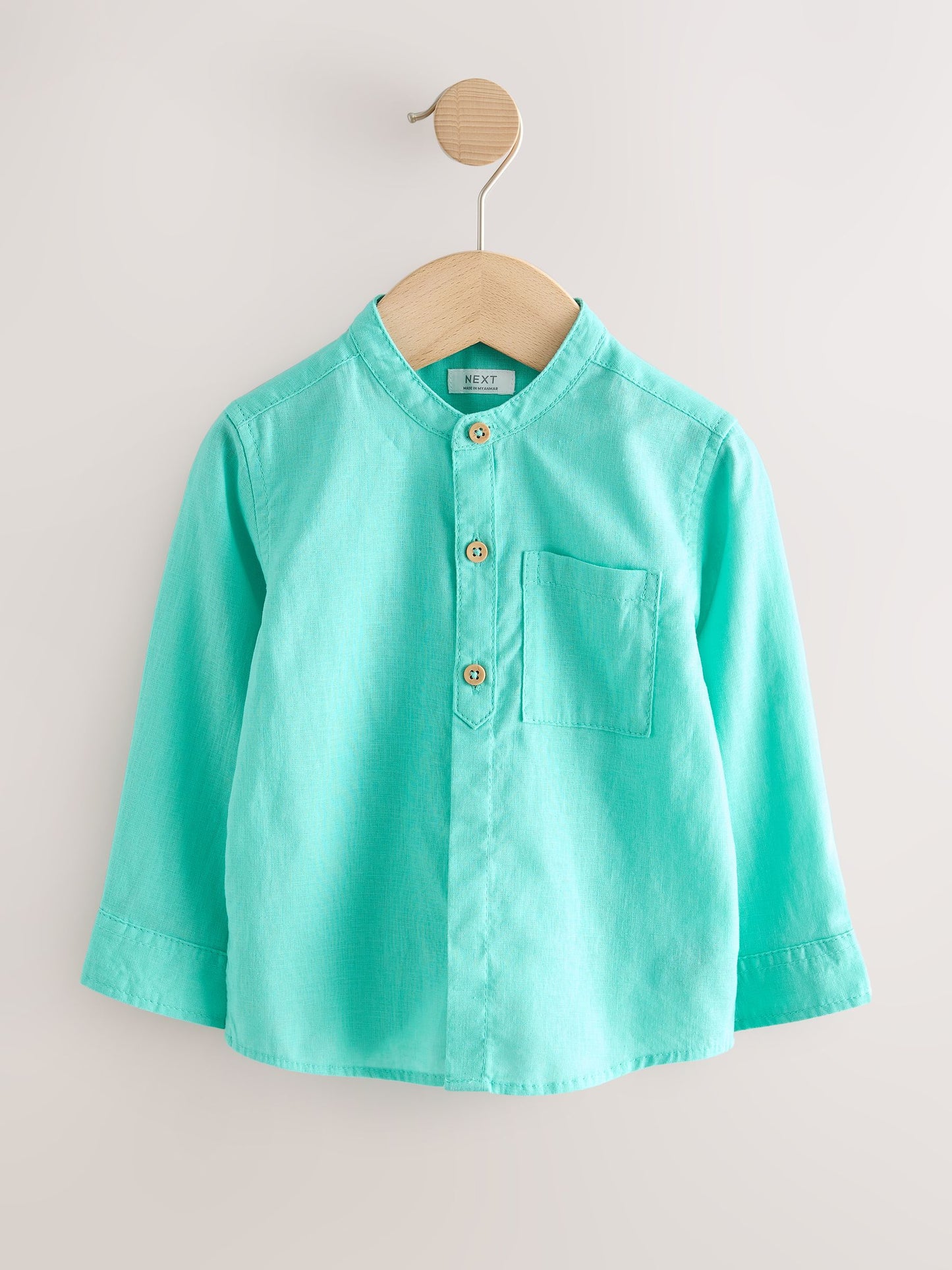 Dsiney Kidz - Aqua Blue Grandad Collar Linen Mix Shirt (3mths-7yrs) image 5