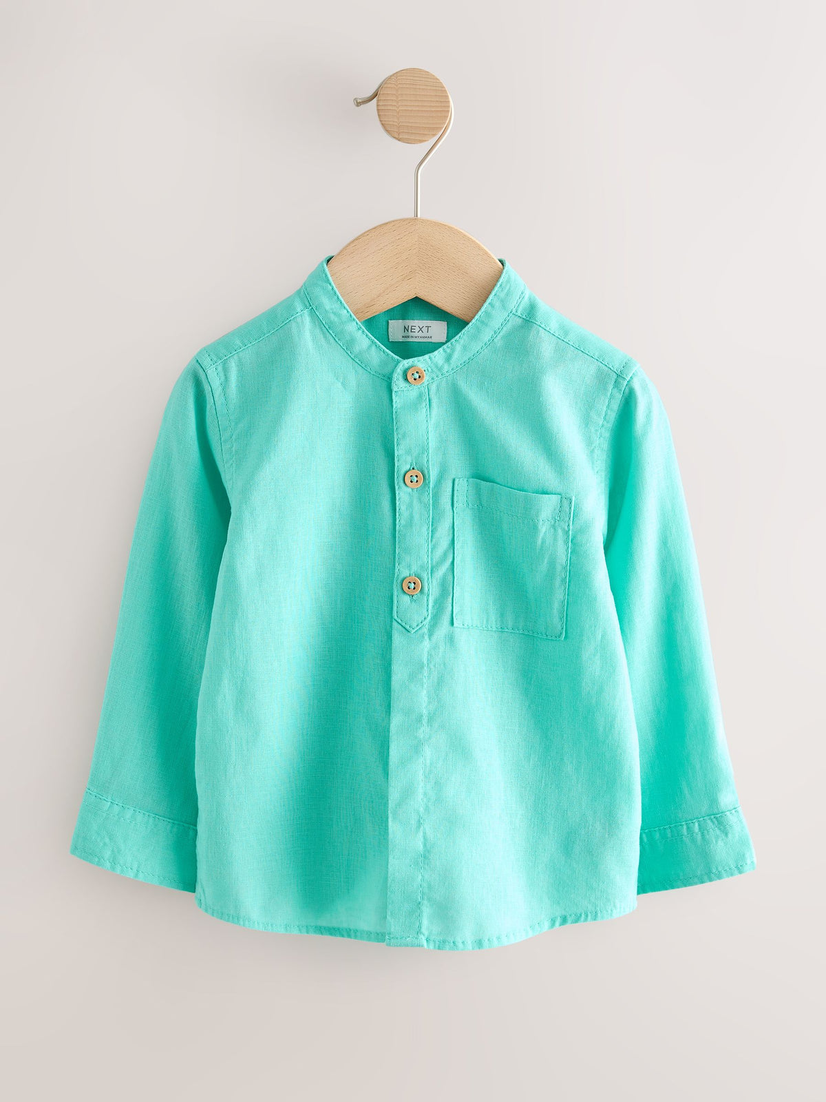 Dsiney Kidz - Aqua Blue Grandad Collar Linen Mix Shirt (3mths-7yrs) image 5