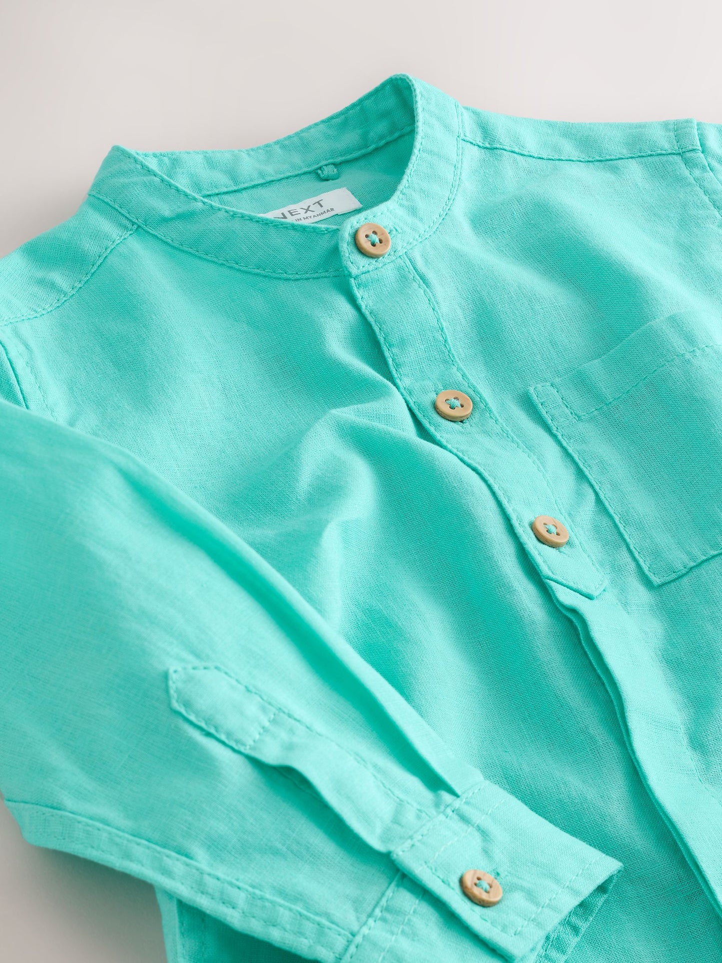 Dsiney Kidz - Aqua Blue Grandad Collar Linen Mix Shirt (3mths-7yrs) image 7