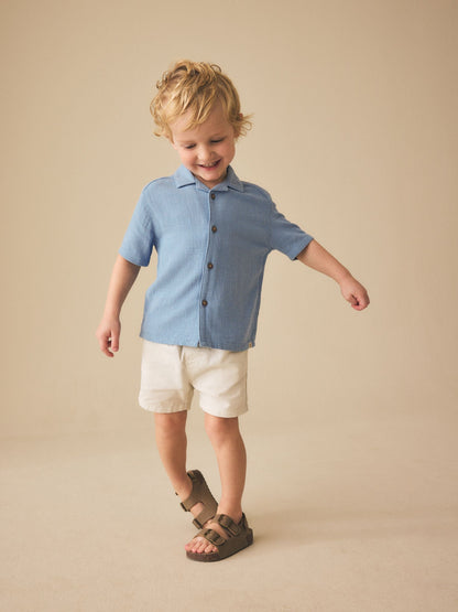 Dsiney Kidz - Blue Short Sleeves Linen Blend Revere Collar Shirt (3mths-7yrs) image 2