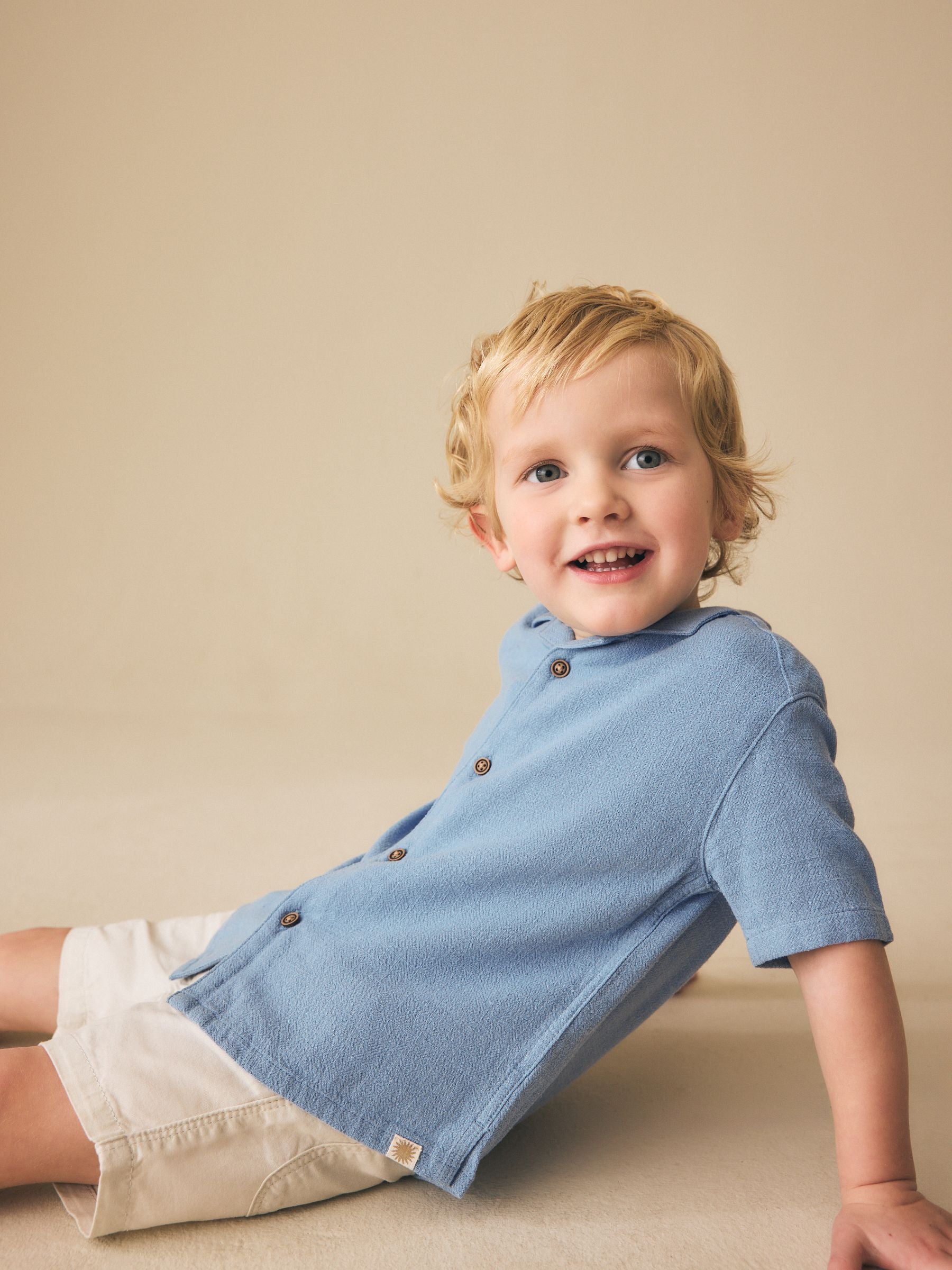 Dsiney Kidz - Blue Short Sleeves Linen Blend Revere Collar Shirt (3mths-7yrs) image 4