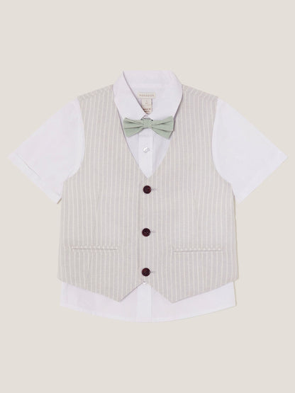 Monsoon Grey 100% Cotton Shirt and Waistcoat Set 3 Piece with Bow image 1