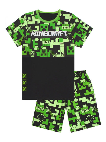 Dsiney Kidz - Vanilla Underground Green Boys Minecraft Short Sleeve Short Leg 100% Cotton Pyjamas Set image 1