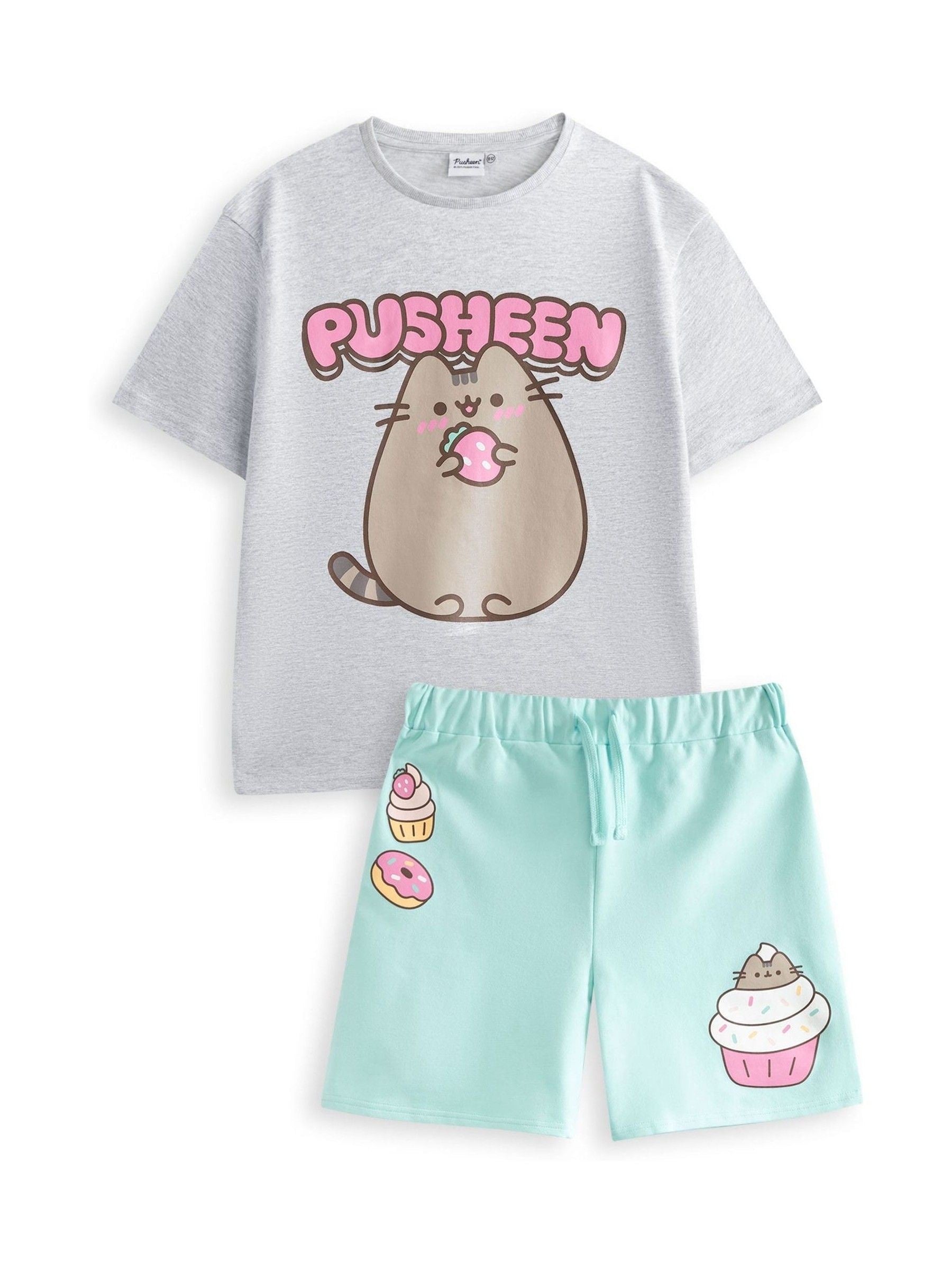 Dsiney Kidz - Vanilla Underground Grey Girls 100% Cotton Pusheen T-Shirt and Shorts Set image 1