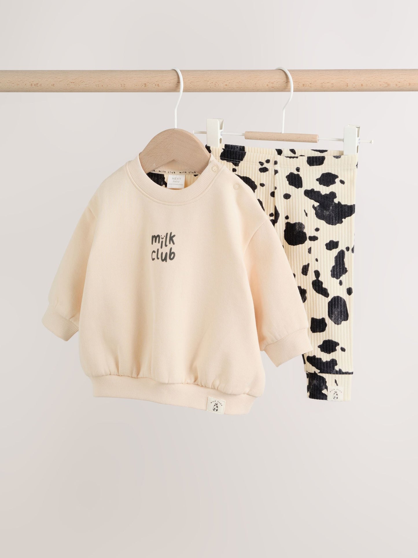 Neutral/Cow Milk Club Printed Sweat and Leggings Baby Set (0mths-2yrs) image 1