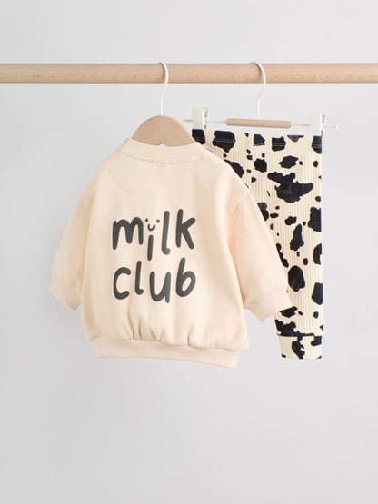 Neutral/Cow Milk Club Printed Sweat and Leggings Baby Set (0mths-2yrs) image 7