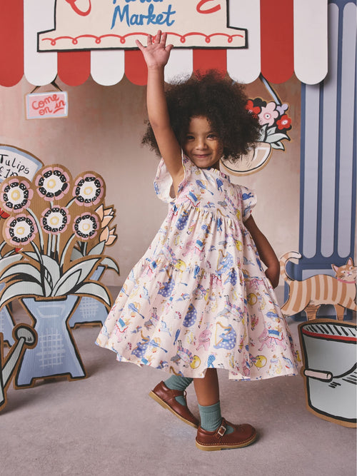 Cream/Blue Cath Kidston Tiered Jersey Dress (3mths-7yrs) image 1