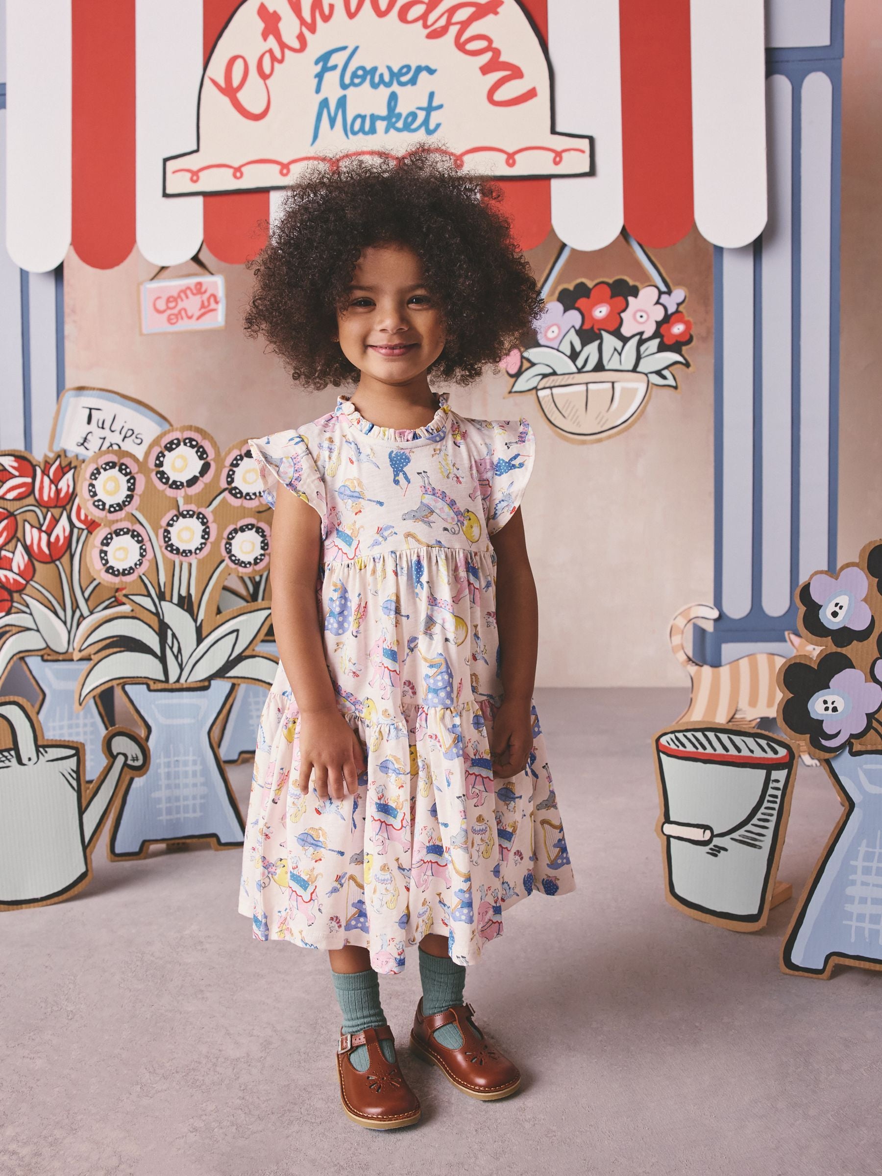 Cream/Blue Cath Kidston Tiered Jersey Dress (3mths-7yrs) image 2