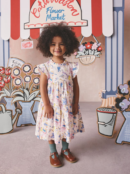Cream/Blue Cath Kidston Tiered Jersey Dress (3mths-7yrs) image 2