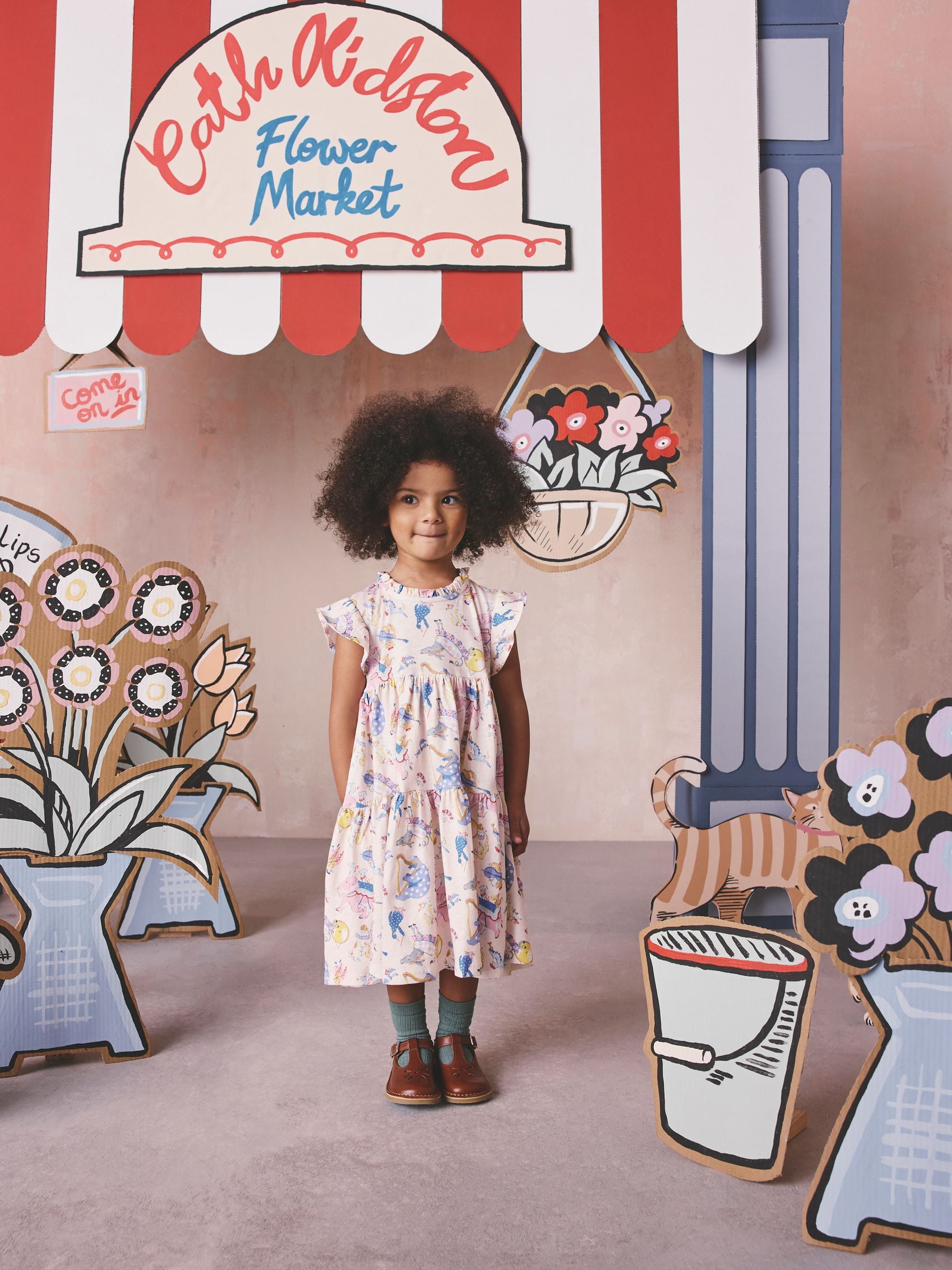 Cream/Blue Cath Kidston Tiered Jersey Dress (3mths-7yrs) image 3