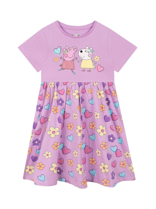 Character Purple Girls Peppa Pig Short Sleeve 100% Cotton Dress image 1