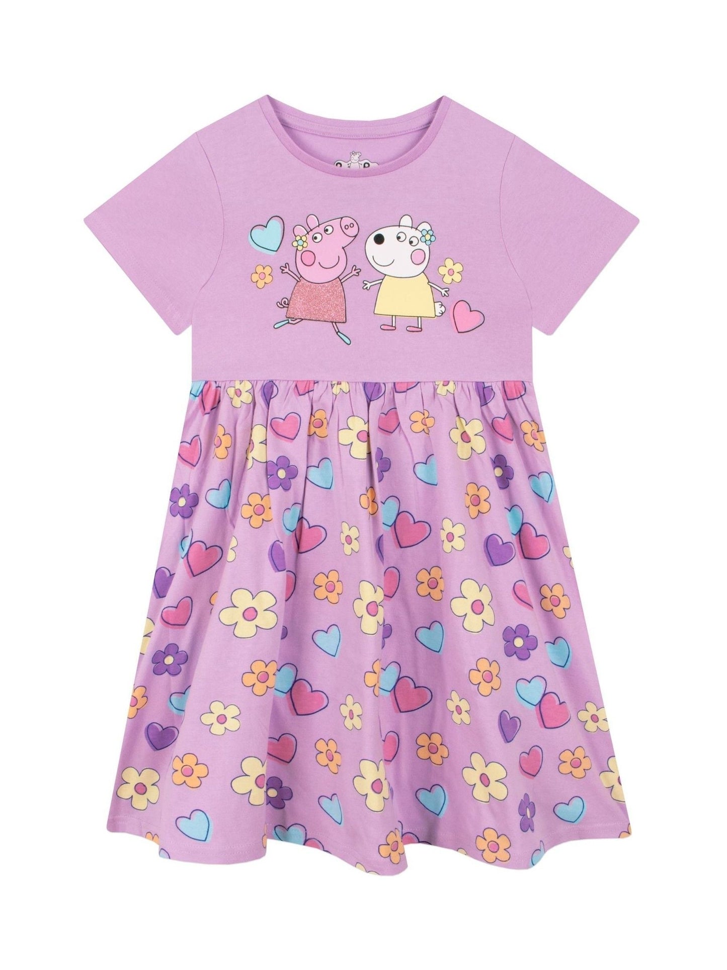 Character Purple Girls Peppa Pig Short Sleeve 100% Cotton Dress image 1