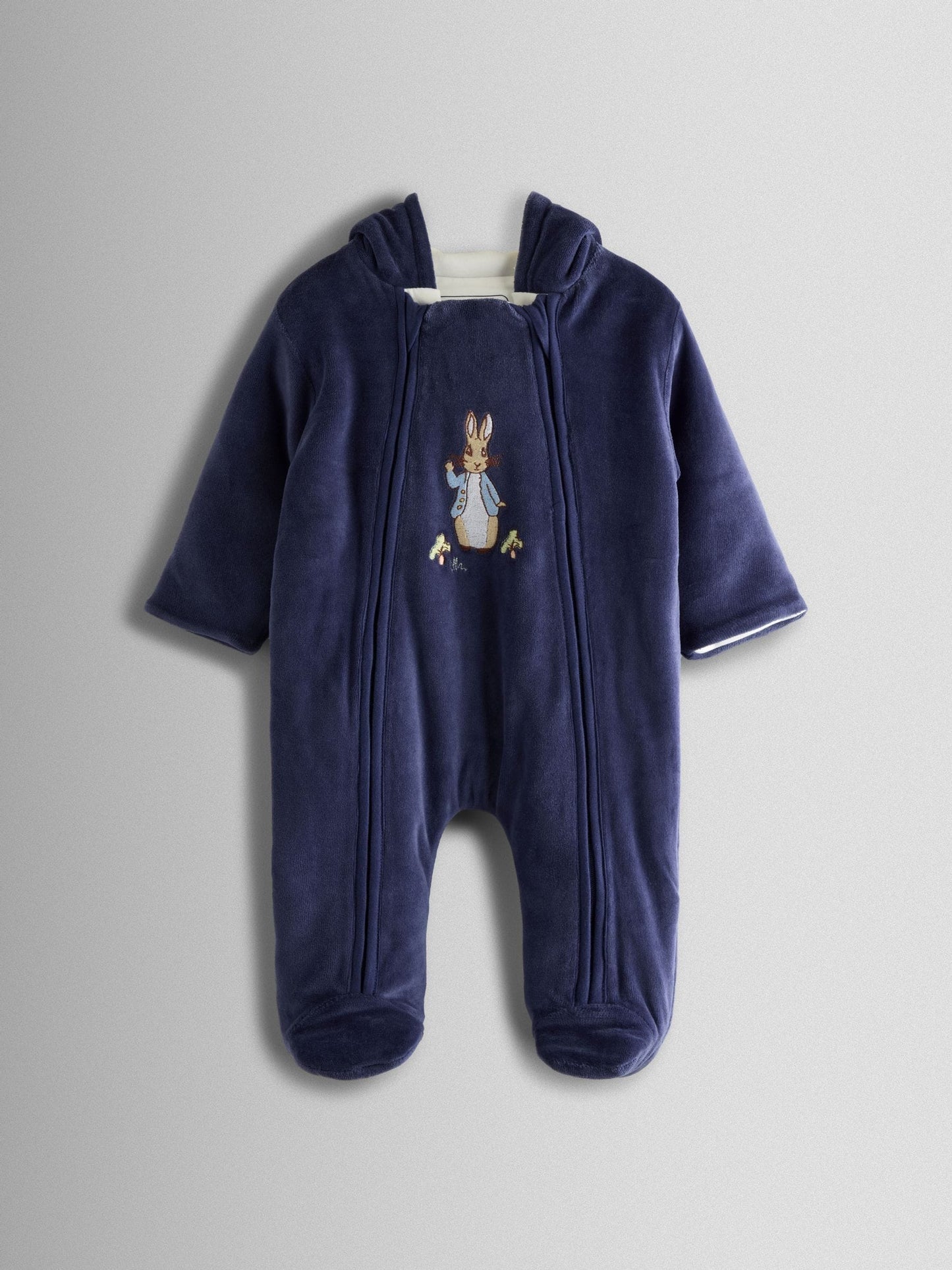 JoJo Maman Bébé Navy Peter Rabbit Velour Appliqué Pramsuit image 1