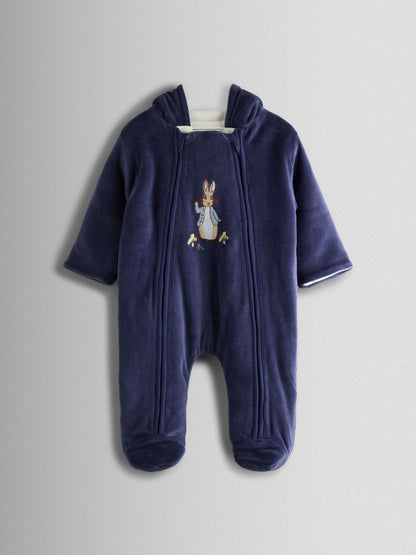 JoJo Maman Bébé Navy Peter Rabbit Velour Appliqué Pramsuit image 1