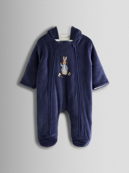 JoJo Maman Bébé Navy Peter Rabbit Velour Appliqué Pramsuit image 1
