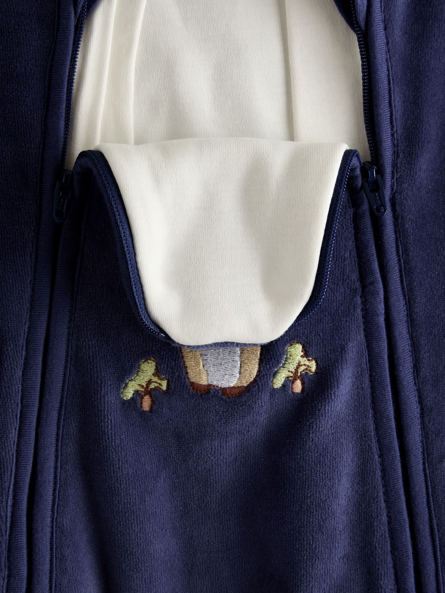 JoJo Maman Bébé Navy Peter Rabbit Velour Appliqué Pramsuit image 3