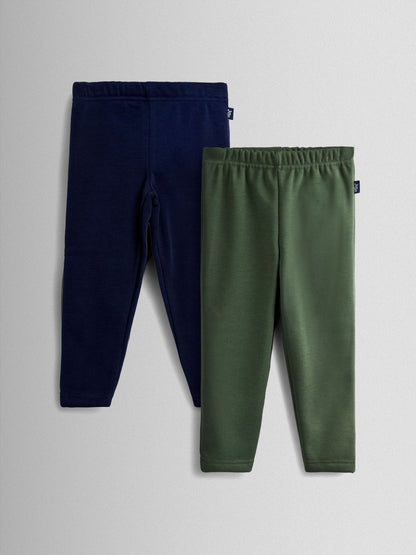 JoJo Maman Bébé Khaki Green 2-Pack Fleece Lined Leggings image 1