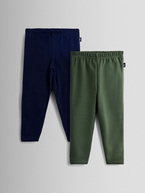 JoJo Maman Bébé Khaki Green 2-Pack Fleece Lined Leggings image 1