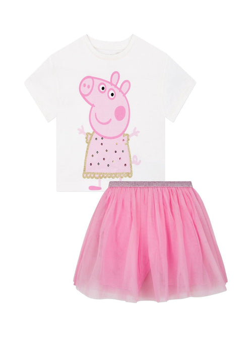 Character Pink Peppa Pig Glitter 100% Cotton Top And Skirt Set image 1