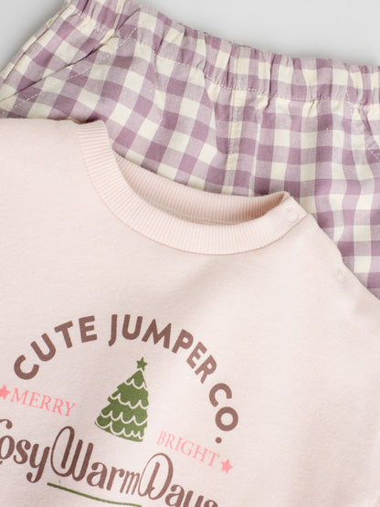 Pink Baby Christmas Jumpers and Trousers 2 Piece Set (0mths-2yrs) image 3
