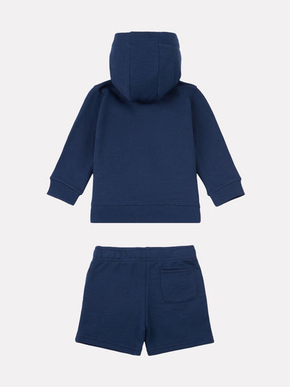 New Balance Navy Kids Zip Thru Hoodie 100% Cotton T-Shirt & Shorts Set image 2