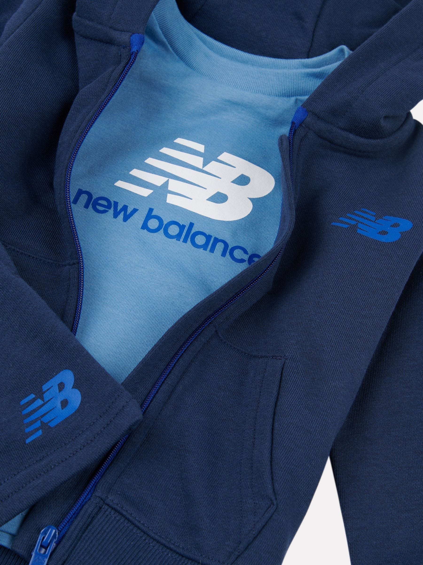 New Balance Navy Kids Zip Thru Hoodie 100% Cotton T-Shirt & Shorts Set image 3