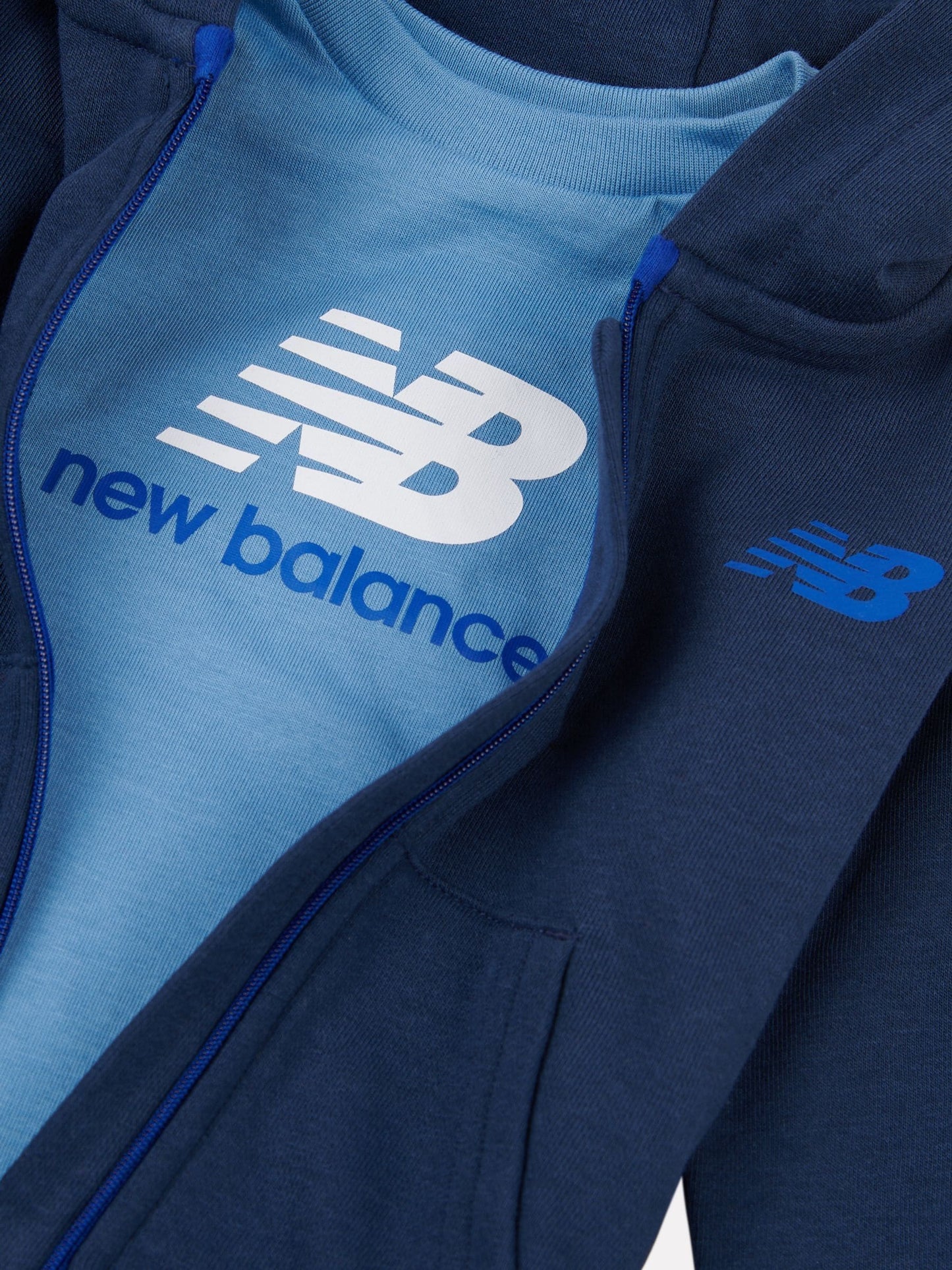 New Balance Navy Kids Zip Thru Hoodie 100% Cotton T-Shirt & Shorts Set image 4