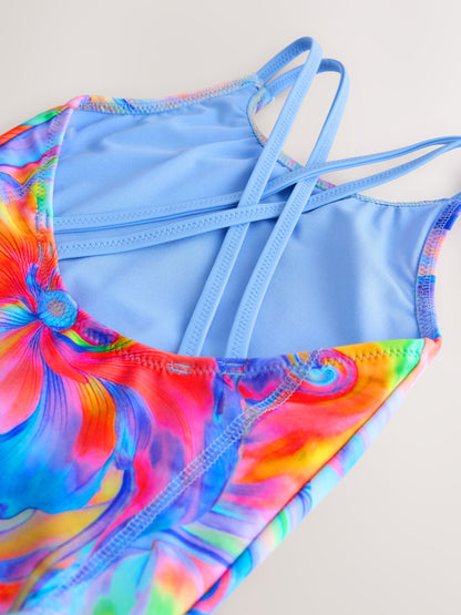Blue Swirl Double Strap Swimsuit (3-16yrs) image 8