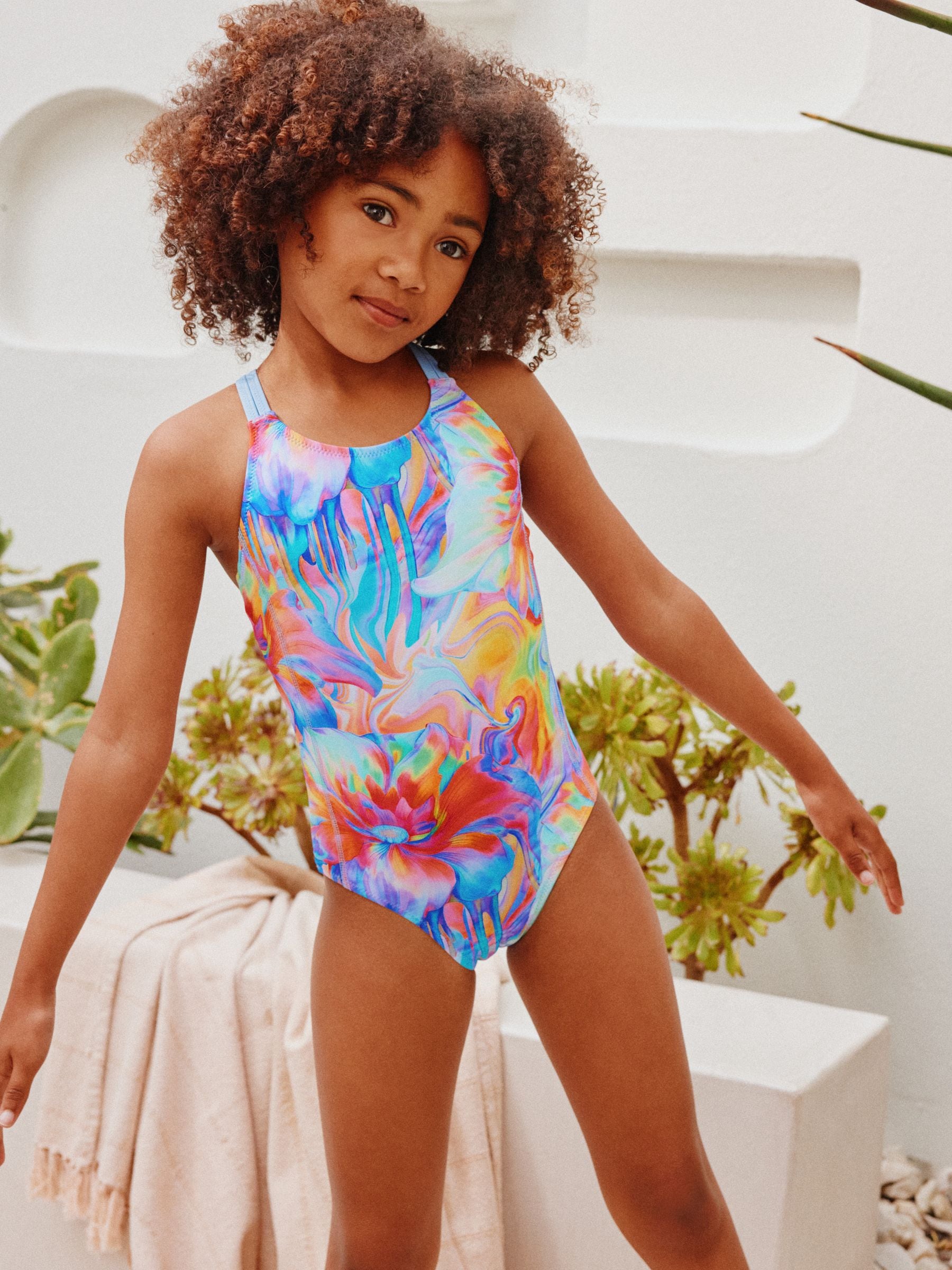 Blue Swirl Double Strap Swimsuit (3-16yrs) image 1